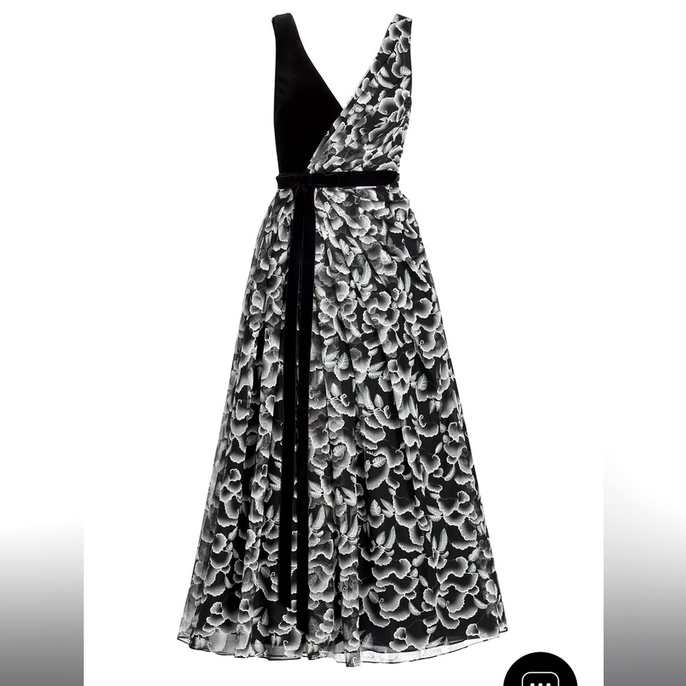 NWT Badgley Mischka Floral Bow Pleated Midi-Dress, size 4